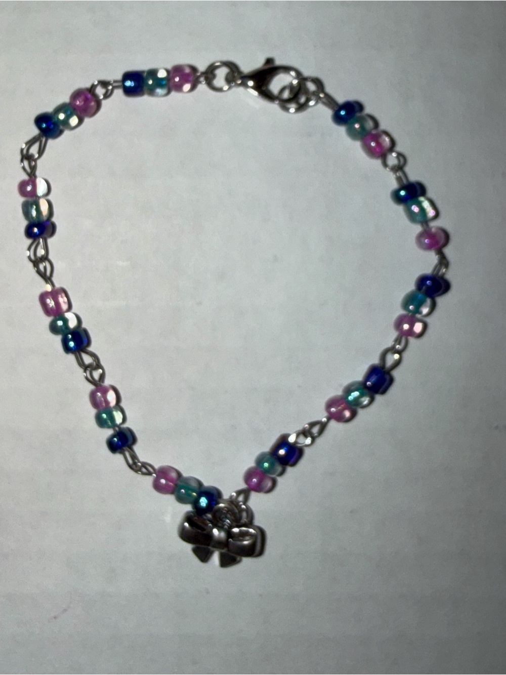 Handmade Pink, Blue & Teal Beaded Charm Bracelet